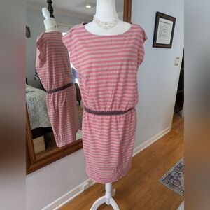 Boden Striped Midi Dress in Pink and Gray